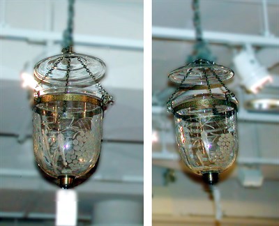 Lot 545 - Pair of Georgian Style Etched Glass Bell Lanterns