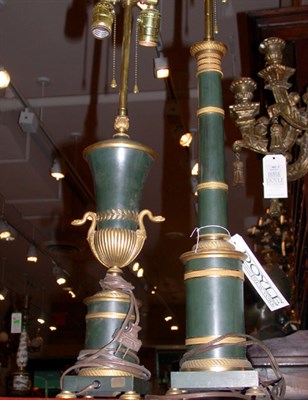 Lot 388 - Two Empire Style Gilt and Patinated-Metal Lamps