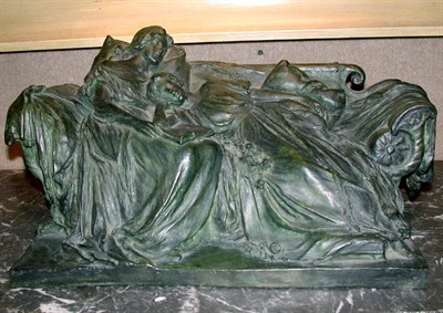 Lot 392 - Patinated-Metal Sculpture Depicting two seat...