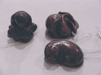 Lot 151 - Group of Three Netsuke Hardwood group of a...