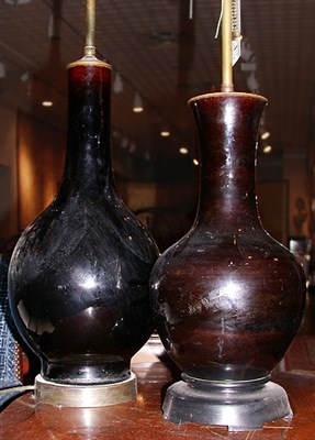 Lot 119 - Two Similar Glazed Pottery Lamps