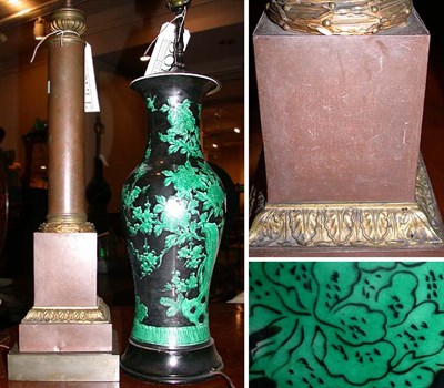 Lot 100 - Empire Style Patinated-Metal Lamp Together...