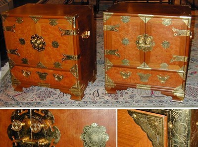 Lot 204 - Pair of Oriental Style Brass Bound Hardwood...