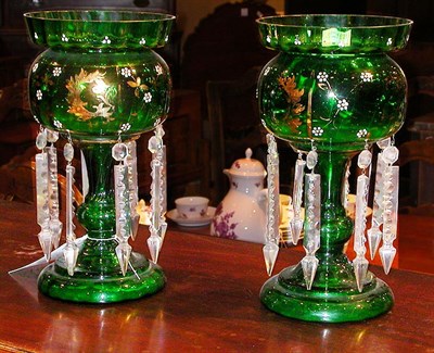 Lot 258 - Pair of Victorian Enamel Decorated Lustres