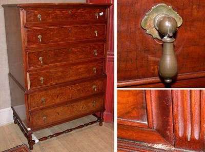 Lot 225 - William and Mary Style Burl-Wood Tall Chest of...