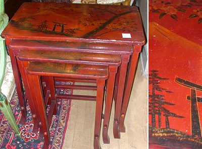 Lot 394 - Red Lacquered Nest of Four Tables