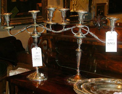 Lot 440 - Pair of Silver Plated Three-Light Candelabra