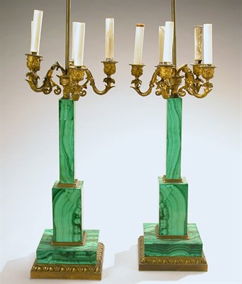 Lot 577 - Pair of Napoleon III Bronze and Malachite Five-...