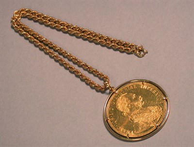 Lot 142 - Austrian 4 Ducat Pendant and Rope Chain 18 kt....