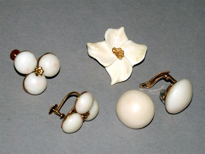 Lot 43 - Group of Coral and Ivory Jewelry Comprising...