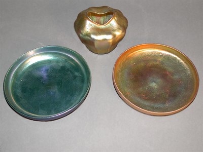 Lot 379 - Group of Three Iridescent Glass Articles...