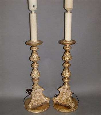 Lot 277 - Pair of Gilt Decorated Altar Stick Lamps