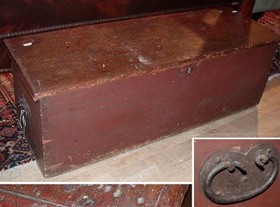 Lot 240A - Red Stained Pine Blanket Chest With iron bail...