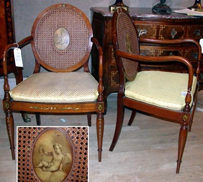 Lot 130 - Pair of Edwardian Painted Satinwood Cane Inset...