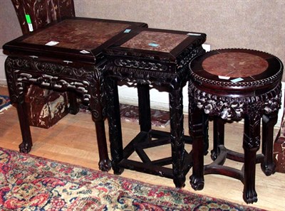 Lot 193 - Three Chinese Teak Jardiniere Stands Each with...