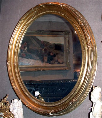 Lot 218 - Victorian Gilt-Wood Oval Mirror Height 44...