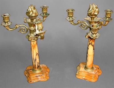 Lot 335 - Pair of Empire Bronze and Marble Three-Light...