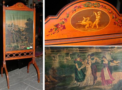 Lot 359 - Edwardian Painted Satinwood Fire Screen Inset...