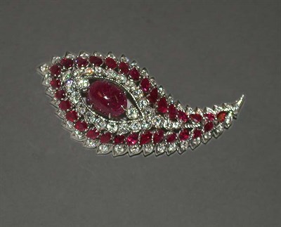Lot 318 - Ruby and Diamond Brooch Platinum, of paisley...