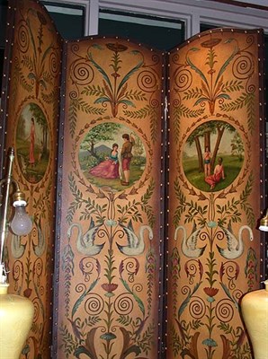 Lot 547 - Neoclassical Style Painted Canvas Three-Panel...