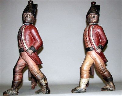 Lot 125 - Pair of Painted Cast Iron Figural Andirons...