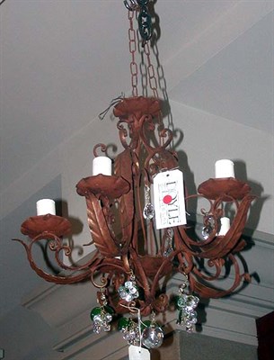 Lot 416 - Italian Patinated Metal and Glass Five-Light...