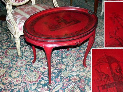 Lot 290 - French Red Tole Tray 19th Century Of oval form,...