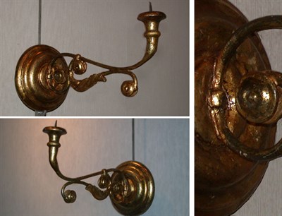 Lot 129 - Pair of Italian Gilt-Wood Single-Light Sconces...