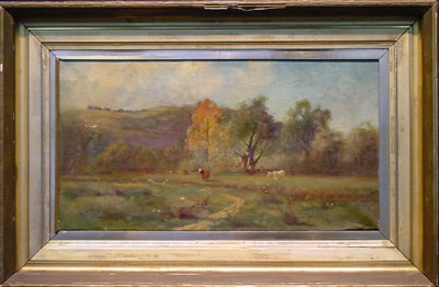 Lot 9 - American School 19th Century COWS IN FIELD Oil...