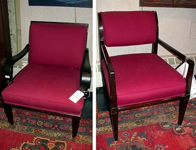 Lot 127A - Pair of Ebonized Wood and Pewter Armchairs...