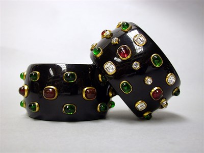 Lot 737 - Two Chanel Black and Stone Cuffs 1980s Each...