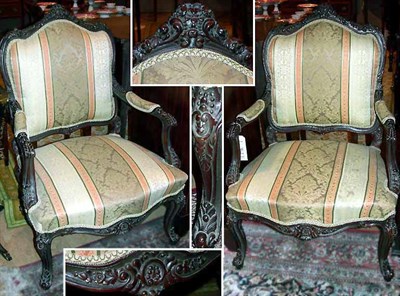 Lot 374 - Pair of Rococo Style Upholstered Mahogany...