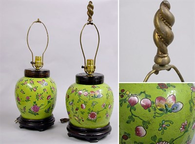 Lot 567 - Pair of Chinese Apple Green Porcelain Lamps