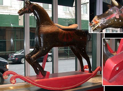 Lot 242 - Painted Rocking Horse With cloth seat, hair...