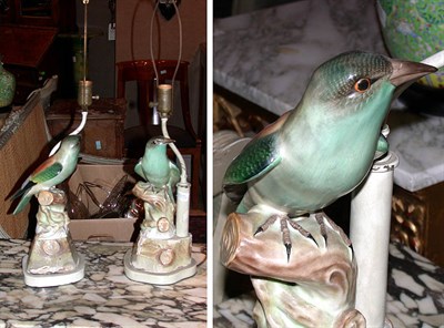 Lot 474 - Pair of Porcelain Bird-Form Lamps