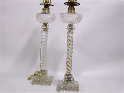 Lot 558 - Pair of Colorless Pressed Glass Lamps