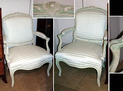 Lot 321 - Pair of Louis XV Style Painted and Upholstered...