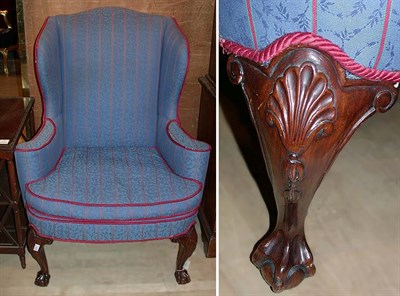 Lot 282 - Georgian Style Upholstered Mahogany Wing Chair