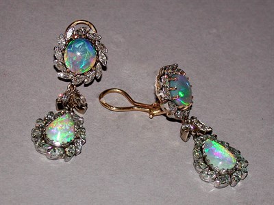 Lot 184 - Pair of Opal and Diamond Pendant Earclips 14...