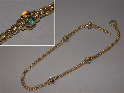 Lot 138 - Gold and Multicolored Stone Necklace 14 kt....