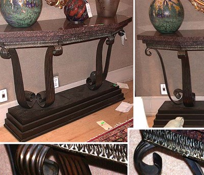 Lot 376 - Art Deco Style Wrought Iron Console With rouge...