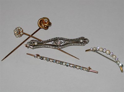 Lot 101 - Group of Five Assorted Gold Pins 14 kt. yellow...