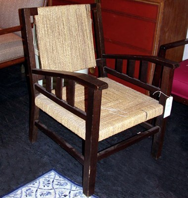 Lot 134 - Stained Wood and Rush Armchair