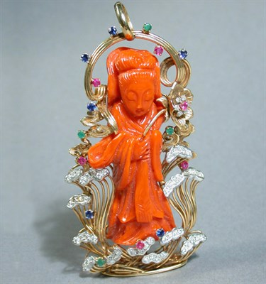 Lot 228 - Large Coral Pendant The carved coral figure,...