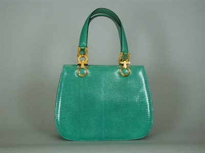 Lot 861 - Salvatore Ferragamo Teal Lizard Bag With...