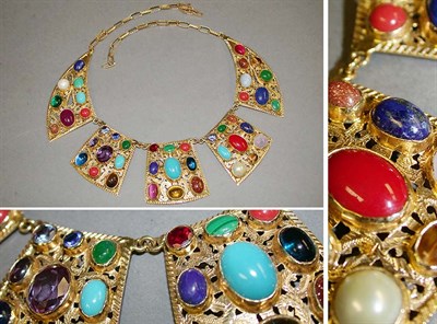 Lot 144 - Gold and Multicolored Stone Necklace 14 kt....