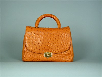 Lot 860 - Pfiel Tan Ostrich Bag With rolled center top...