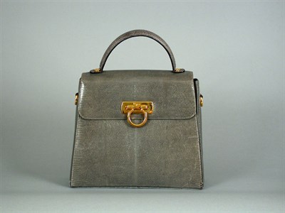 Lot 864 - Salvatore Ferragamo Gray Lizard Bag The Kelly...