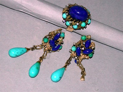 Lot 130 - Lapis Lazuli and Turquoise Ring and Pair of...