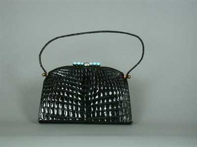 Lot 840 - Black Alligator Evening Bag Having a turquoise...